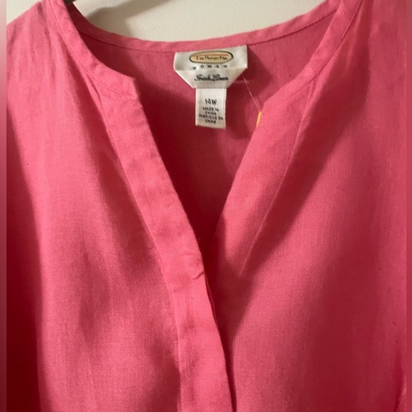 Talbots Vibrant Barbie Pink (14 W) 100% Linen, Tiny Square Hidden Buttons Shirt - Picture 2 of 14